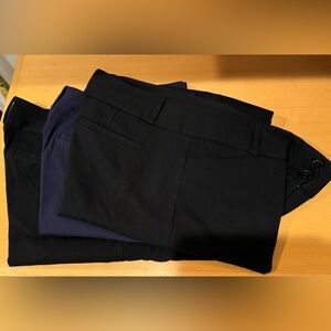 LOT OF 3 “The Limited” exact stretch straight leg pants 14L.  Black(2) Navy (1)
